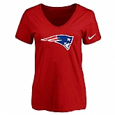 Women's New England Patriots Red Logo V neck T-Shirt FengYun,baseball caps,new era cap wholesale,wholesale hats