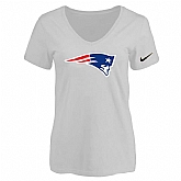 Women's New England Patriots White Logo V neck T-Shirt FengYun,baseball caps,new era cap wholesale,wholesale hats