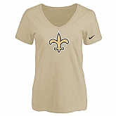 Women's New Orleans Saints Beige Logo V neck T-Shirt FengYun,baseball caps,new era cap wholesale,wholesale hats