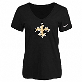 Women's New Orleans Saints Black Logo V neck T-Shirt FengYun,baseball caps,new era cap wholesale,wholesale hats