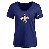 Women's New Orleans Saints D.Blue Logo V neck T-Shirt FengYun,baseball caps,new era cap wholesale,wholesale hats