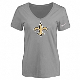 Women's New Orleans Saints L.Gray Logo V neck T-Shirt FengYun,baseball caps,new era cap wholesale,wholesale hats