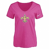 Women's New Orleans Saints Peach Logo V neck T-Shirt FengYun,baseball caps,new era cap wholesale,wholesale hats
