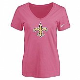 Women's New Orleans Saints Pink Logo V neck T-Shirt FengYun,baseball caps,new era cap wholesale,wholesale hats