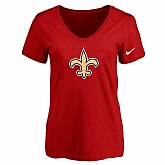 Women's New Orleans Saints Red Logo V neck T-Shirt FengYun,baseball caps,new era cap wholesale,wholesale hats