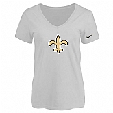 Women's New Orleans Saints White Logo V neck T-Shirt FengYun,baseball caps,new era cap wholesale,wholesale hats