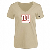 Women's New York Giants Beige Logo V neck T-Shirt FengYun,baseball caps,new era cap wholesale,wholesale hats