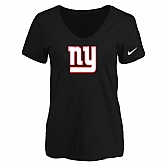 Women's New York Giants Black Logo V neck T-Shirt FengYun,baseball caps,new era cap wholesale,wholesale hats