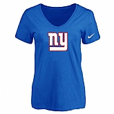 Women's New York Giants Blue Logo V neck T-Shirt FengYun,baseball caps,new era cap wholesale,wholesale hats
