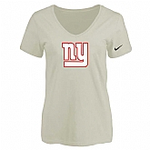 Women's New York Giants Cream Logo V neck T-Shirt FengYun,baseball caps,new era cap wholesale,wholesale hats