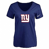 Women's New York Giants D.Blue Logo V neck T-Shirt FengYun,baseball caps,new era cap wholesale,wholesale hats
