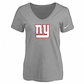 Women's New York Giants L.Gray Logo V neck T-Shirt FengYun,baseball caps,new era cap wholesale,wholesale hats