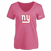 Women's New York Giants Pink Logo V neck T-Shirt FengYun,baseball caps,new era cap wholesale,wholesale hats