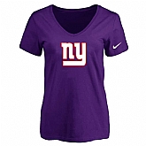 Women's New York Giants Purple Logo V neck T-Shirt FengYun,baseball caps,new era cap wholesale,wholesale hats