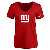 Women's New York Giants Red Logo V neck T-Shirt FengYun,baseball caps,new era cap wholesale,wholesale hats