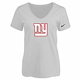 Women's New York Giants White Logo V neck T-Shirt FengYun,baseball caps,new era cap wholesale,wholesale hats