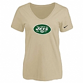 Women's New York Jets Beige Logo V neck T-Shirt FengYun,baseball caps,new era cap wholesale,wholesale hats