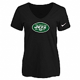 Women's New York Jets Black Logo V neck T-Shirt FengYun,baseball caps,new era cap wholesale,wholesale hats