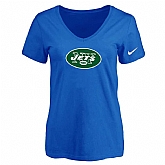 Women's New York Jets Blue Logo V neck T-Shirt FengYun,baseball caps,new era cap wholesale,wholesale hats