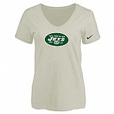 Women's New York Jets Cream Logo V neck T-Shirt FengYun,baseball caps,new era cap wholesale,wholesale hats