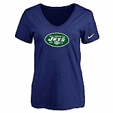 Women's New York Jets D.Blue Logo V neck T-Shirt FengYun,baseball caps,new era cap wholesale,wholesale hats