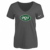 Women's New York Jets D.Gray Logo V neck T-Shirt FengYun,baseball caps,new era cap wholesale,wholesale hats