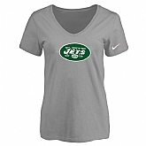 Women's New York Jets L.Gray Logo V neck T-Shirt FengYun,baseball caps,new era cap wholesale,wholesale hats