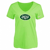 Women's New York Jets L.Green Logo V neck T-Shirt FengYun,baseball caps,new era cap wholesale,wholesale hats