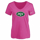 Women's New York Jets Peach Logo V neck T-Shirt FengYun,baseball caps,new era cap wholesale,wholesale hats