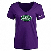 Women's New York Jets Purple Logo V neck T-Shirt FengYun,baseball caps,new era cap wholesale,wholesale hats