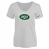 Women's New York Jets White Logo V neck T-Shirt FengYun,baseball caps,new era cap wholesale,wholesale hats