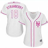 Women's New York Mets #18 Darryl Strawberry White Pink New Cool Base Jersey,baseball caps,new era cap wholesale,wholesale hats