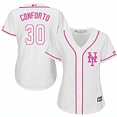 Women's New York Mets #30 Michael Conforto White Pink New Cool Base Jersey,baseball caps,new era cap wholesale,wholesale hats