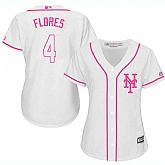 Women's New York Mets #4 Wilmer Flores White Pink New Cool Base Jersey,baseball caps,new era cap wholesale,wholesale hats