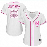 Women's New York Mets #52 Yoenis Cespedes White Pink New Cool Base Jersey,baseball caps,new era cap wholesale,wholesale hats