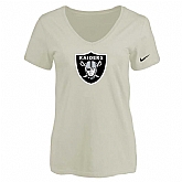 Women's Oakland Raiders Cream Logo V neck T-Shirt FengYun,baseball caps,new era cap wholesale,wholesale hats