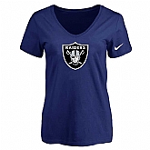 Women's Oakland Raiders D.Blue Logo V neck T-Shirt FengYun,baseball caps,new era cap wholesale,wholesale hats