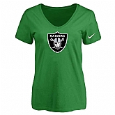 Women's Oakland Raiders D.Green Logo V neck T-Shirt FengYun,baseball caps,new era cap wholesale,wholesale hats