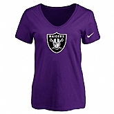 Women's Oakland Raiders Purple Logo V neck T-Shirt FengYun,baseball caps,new era cap wholesale,wholesale hats