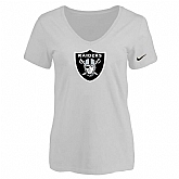 Women's Oakland Raiders White Logo V neck T-Shirt FengYun,baseball caps,new era cap wholesale,wholesale hats