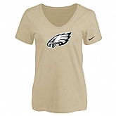 Women's Philadelphia Eagles Beige Logo V neck T-Shirt FengYun,baseball caps,new era cap wholesale,wholesale hats