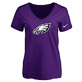 Women's Philadelphia Eagles Purple Logo V neck T-Shirt FengYun,baseball caps,new era cap wholesale,wholesale hats