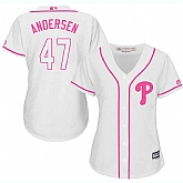 Women's Philadelphia Phillies #47 Larry Anderson White Pink New Cool Base Jersey,baseball caps,new era cap wholesale,wholesale hats
