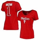Women's Philadelphia Phillies 2017 Mother's Day #1 Mom V-Neck T-Shirt - Red FengYun,baseball caps,new era cap wholesale,wholesale hats