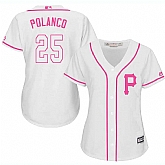 Women's Pittsburgh Pirates #25 Gregory Polanco White Pink New Cool Base Jersey,baseball caps,new era cap wholesale,wholesale hats