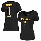 Women's Pittsburgh Pirates 2017 Mother's Day #1 Mom V-Neck T-Shirt - Black FengYun,baseball caps,new era cap wholesale,wholesale hats