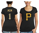 Women's Pittsburgh Pirates Majestic Threads Mother's Day #1 Mom T-Shirt - Black FengYun,baseball caps,new era cap wholesale,wholesale hats