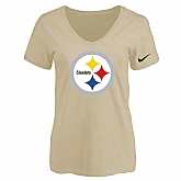 Women's Pittsburgh Steelers Beige Logo V neck T-Shirt FengYun,baseball caps,new era cap wholesale,wholesale hats