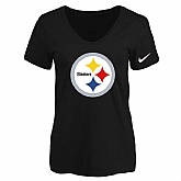 Women's Pittsburgh Steelers Black Logo V neck T-Shirt FengYun,baseball caps,new era cap wholesale,wholesale hats