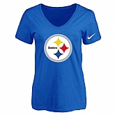 Women's Pittsburgh Steelers Blue Logo V neck T-Shirt FengYun,baseball caps,new era cap wholesale,wholesale hats